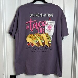 Simply Southern Purple‎ You Had Me At Tacos #Taco Life Tee. Size XL.
